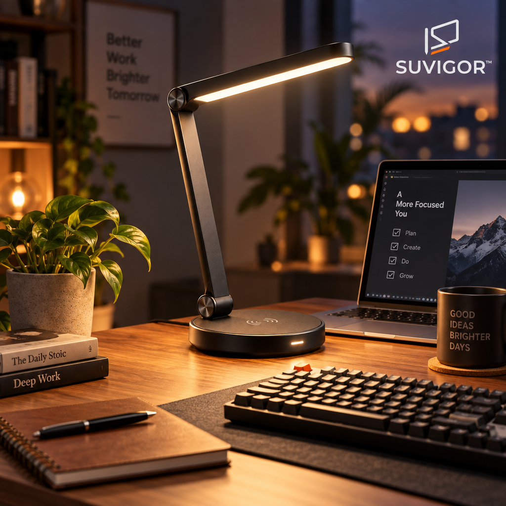 Suvigor™ Magnetic Wireless Charging LED Desk Lamp, 360° Rotating Multi-Functional Reading Light with Stepless Dimming