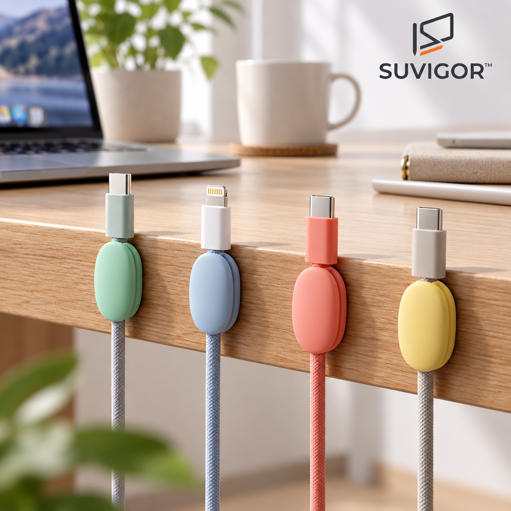 Suvigor™ Magnetic Silicone Cable Organizer, Desktop Cord Holder & Wire Management Clips for USB Charger & Charging Cables