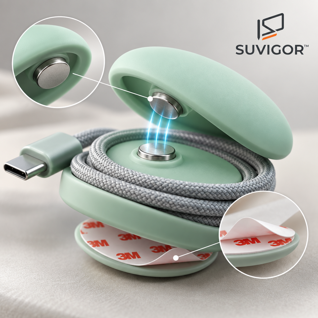 Suvigor™ Magnetic Silicone Cable Organizer, Desktop Cord Holder & Wire Management Clips for USB Charger & Charging Cables