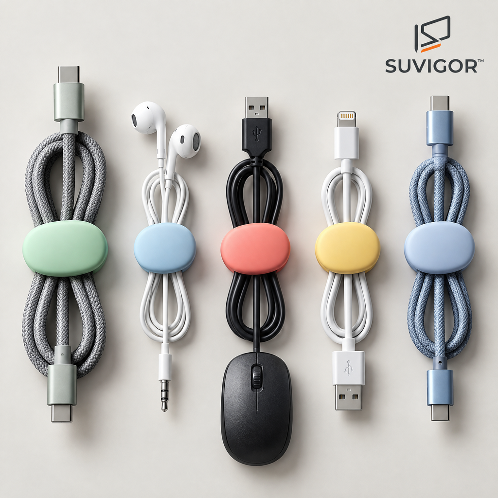 Suvigor™ Magnetic Silicone Cable Organizer, Desktop Cord Holder & Wire Management Clips for USB Charger & Charging Cables