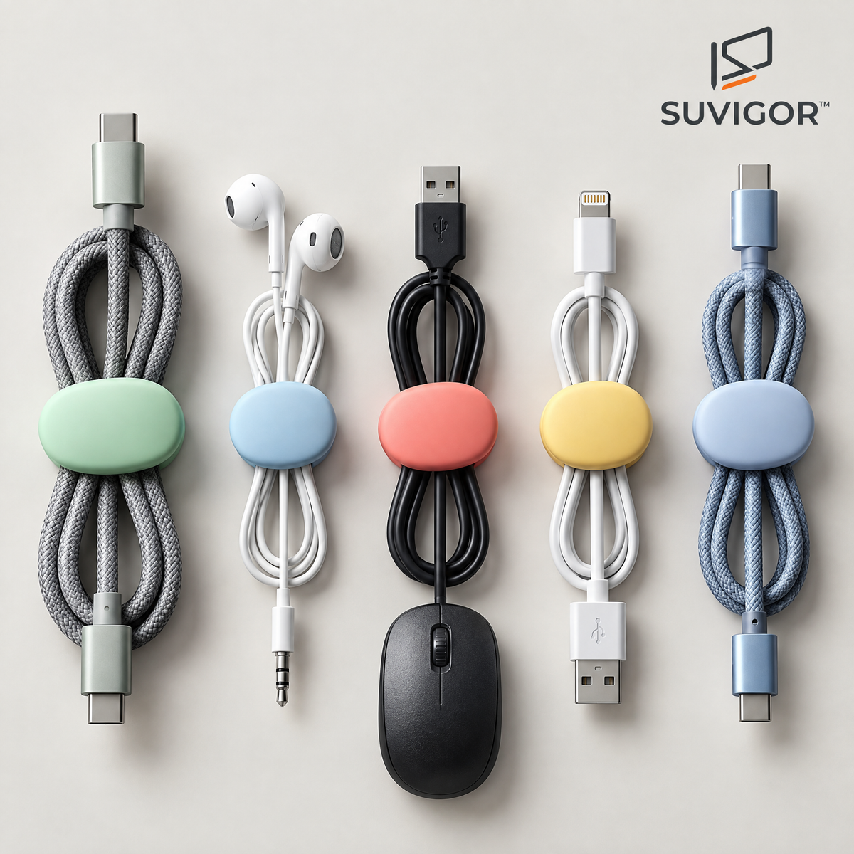 Suvigor™ Magnetic Silicone Cable Organizer, Desktop Cord Holder & Wire Management Clips for USB Charger & Charging Cables