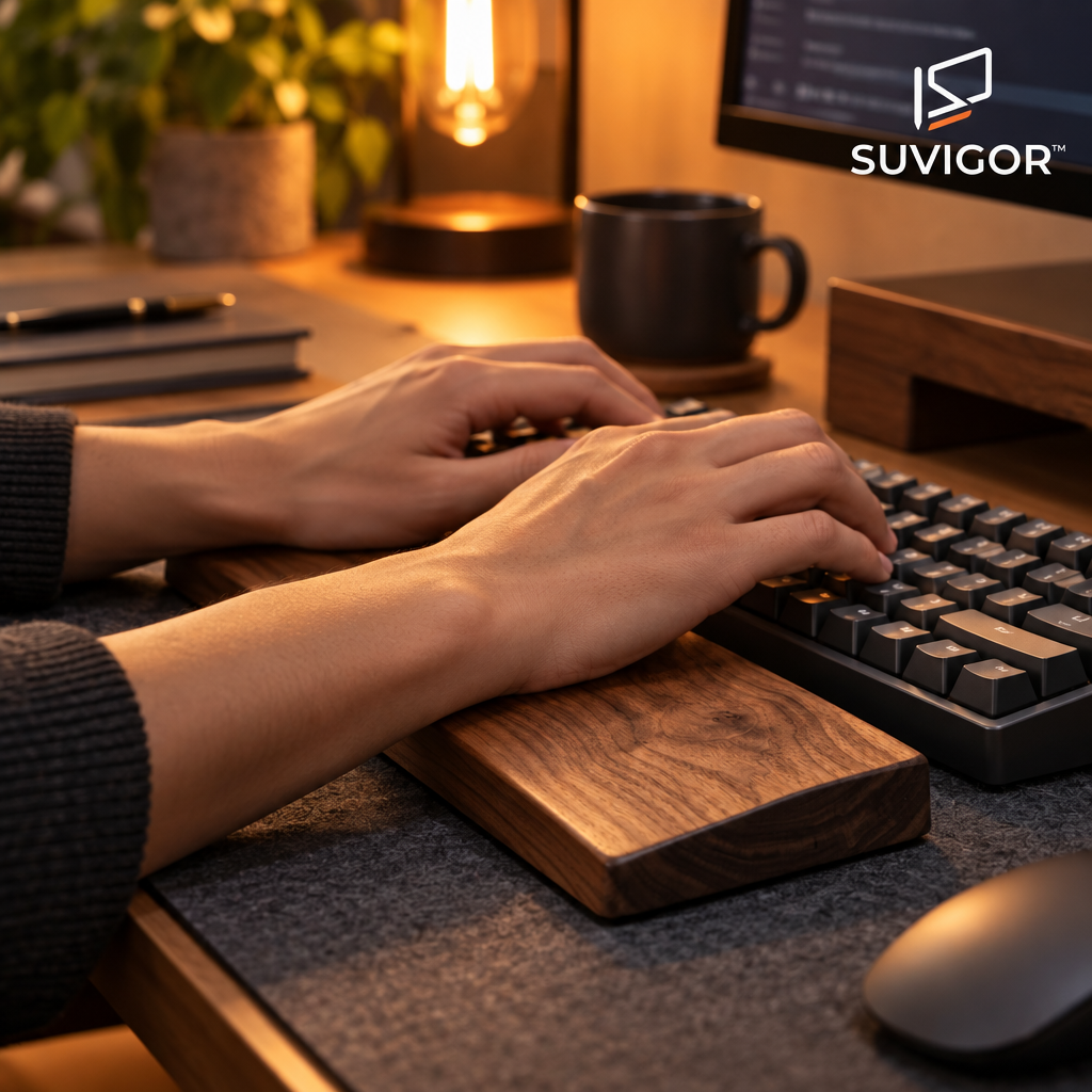 Suvigor™ Ergonomic Solid Walnut Keyboard Wrist Rest, Wooden Palm Rest Support for Mechanical & Gaming Keyboards