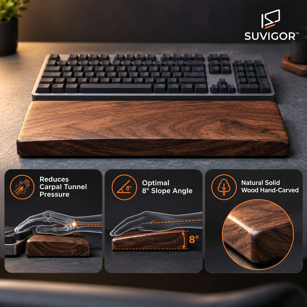 Suvigor™ Ergonomic Solid Walnut Keyboard Wrist Rest, Wooden Palm Rest Support for Mechanical & Gaming Keyboards