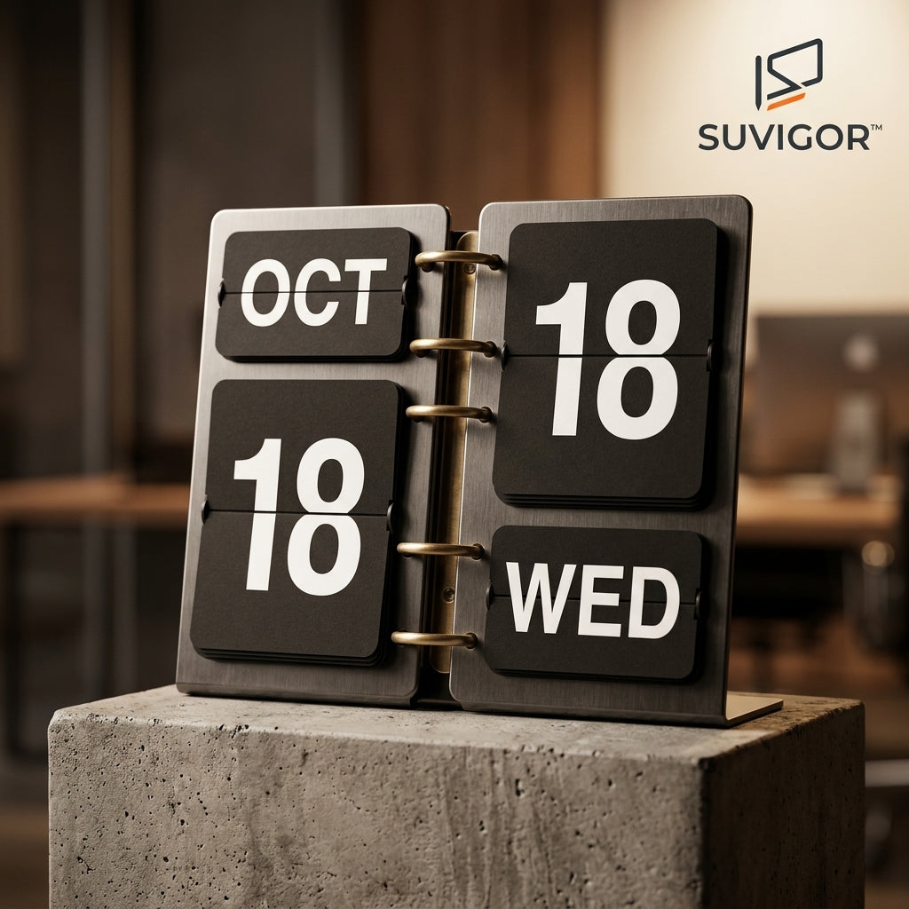 Suvigor™ Minimalist Metal Flip Perpetual Calendar, Modern Desktop Calendar & Date Display for Office & Home Desk Decor