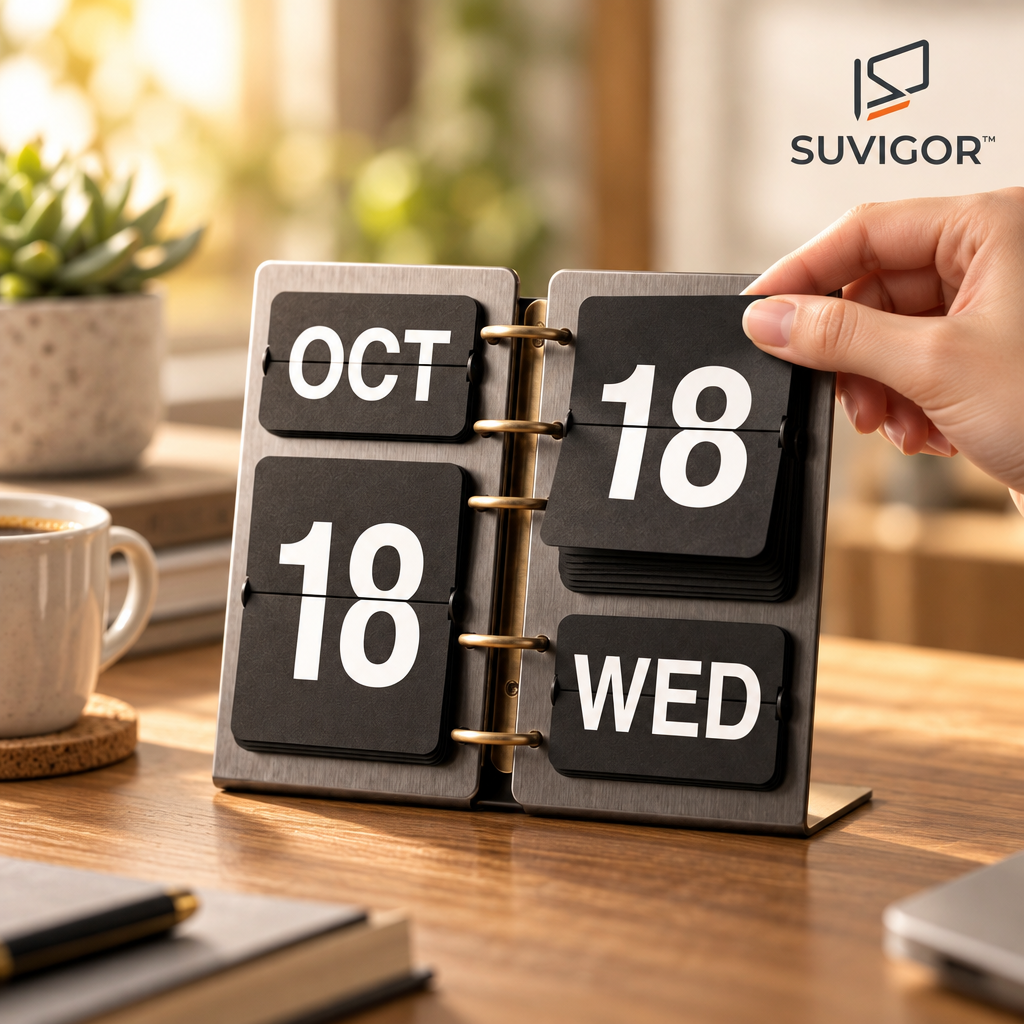 Suvigor™ Minimalist Metal Flip Perpetual Calendar, Modern Desktop Calendar & Date Display for Office & Home Desk Decor