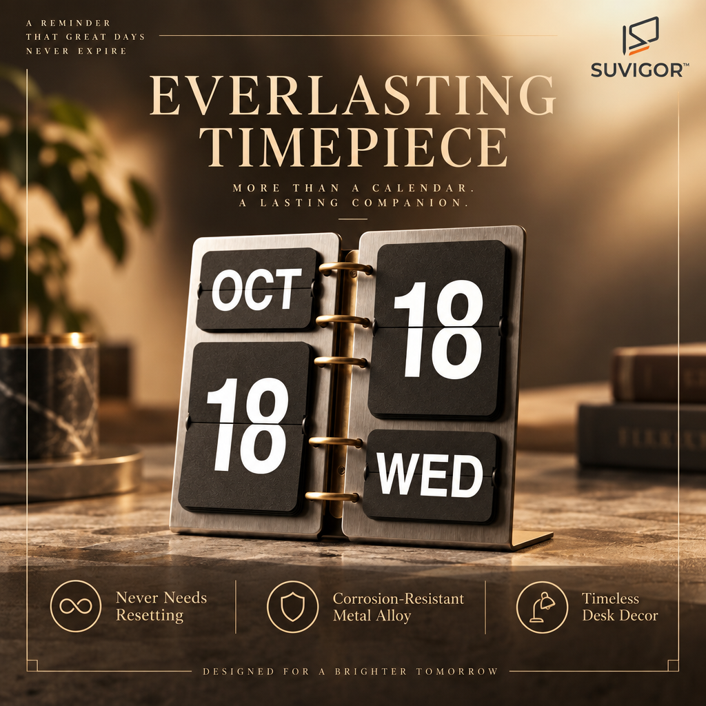 Suvigor™ Minimalist Metal Flip Perpetual Calendar, Modern Desktop Calendar & Date Display for Office & Home Desk Decor