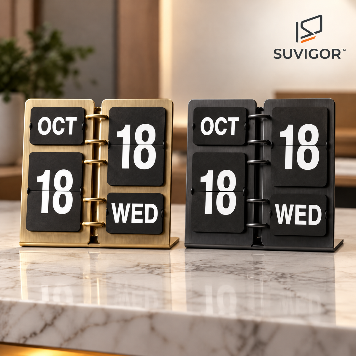 Suvigor™ Minimalist Metal Flip Perpetual Calendar, Modern Desktop Calendar & Date Display for Office & Home Desk Decor