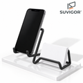 Suvigor™ Vertical Business Card & Phone Display Stand, Minimalist Desktop Card Holder & Smartphone Mount for Office Desk Decor