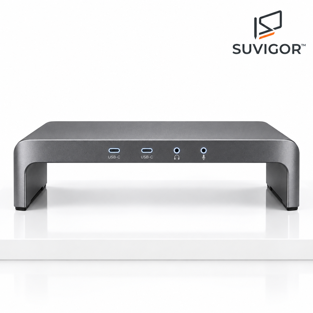 Suvigor™ Aluminum Monitor Stand Riser with USB Hub, Ergonomic Desktop Organizer & Screen Holder for PC/Laptop