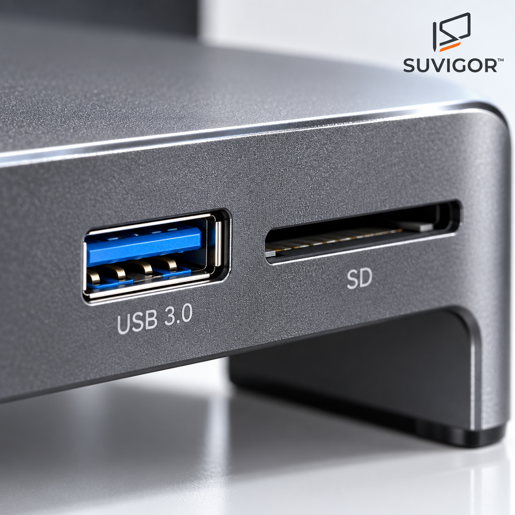 Suvigor™ Aluminum Monitor Stand Riser with USB Hub, Ergonomic Desktop Organizer & Screen Holder for PC/Laptop