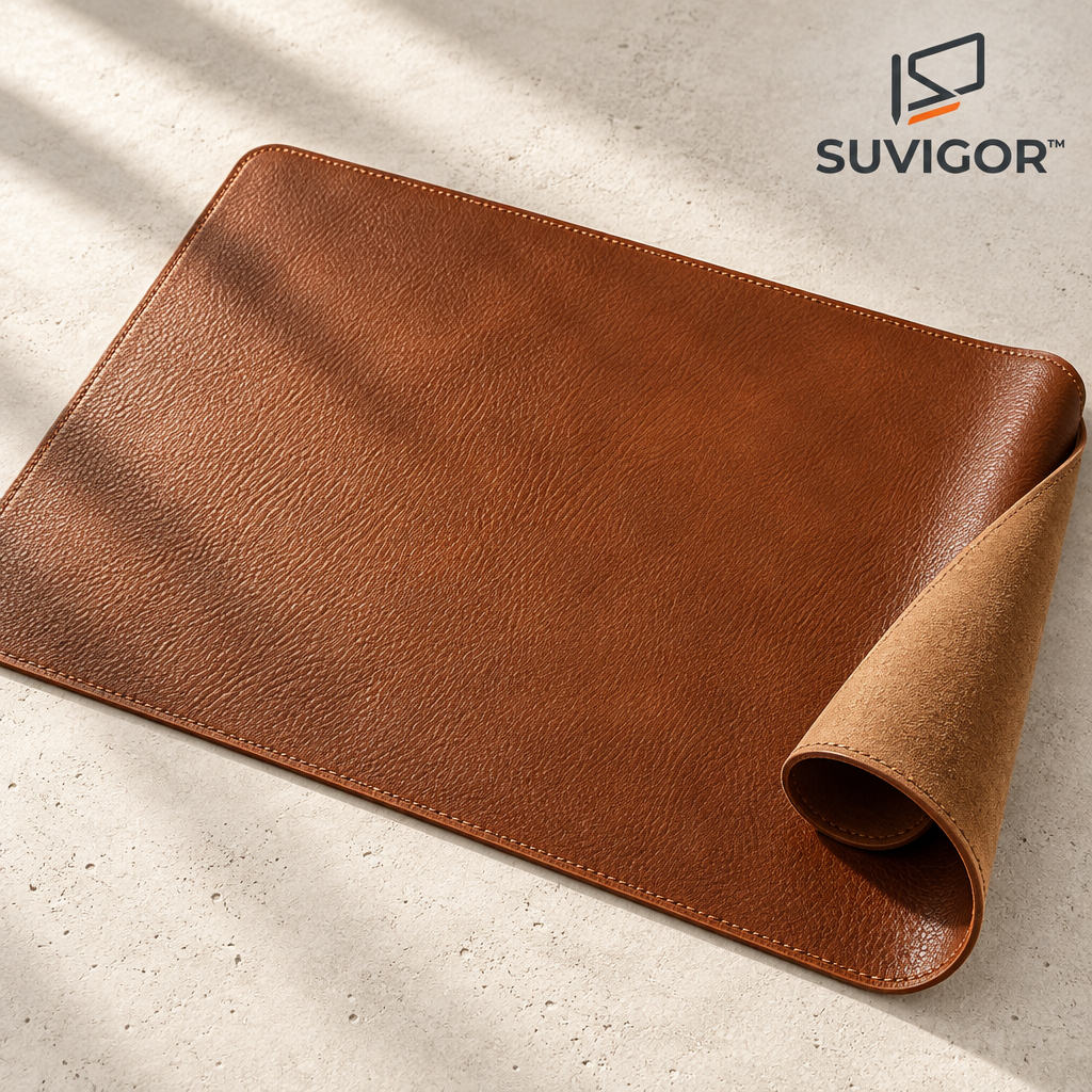 Suvigor™ Large Full-Grain Leather Desk Mat, Waterproof Desk Pad Protector, Smooth Mouse Pad with Anti-Slip Base for Office & Home