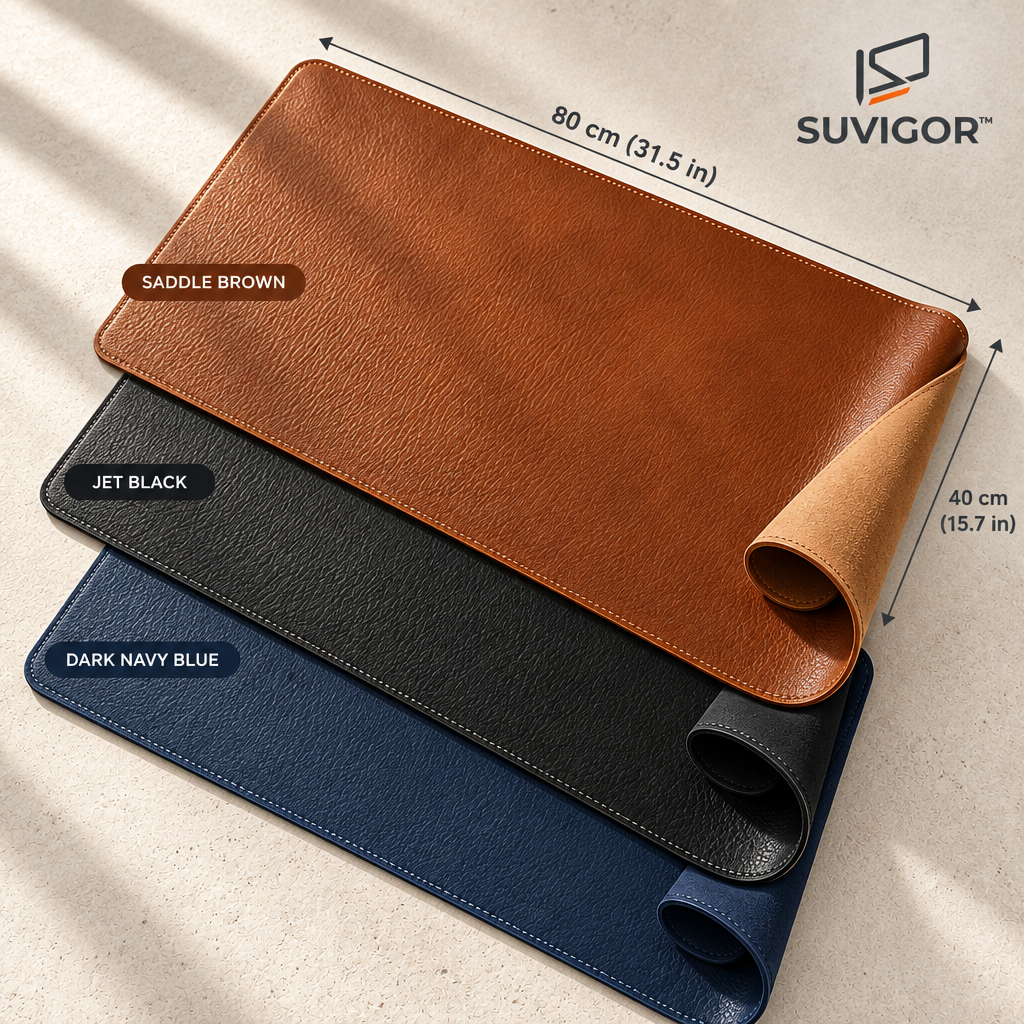 Suvigor™ Large Full-Grain Leather Desk Mat, Waterproof Desk Pad Protector, Smooth Mouse Pad with Anti-Slip Base for Office & Home