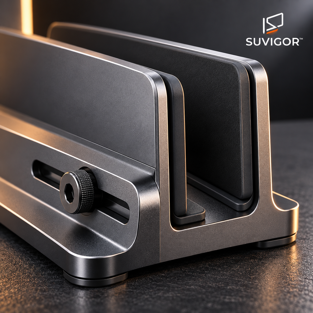 Suvigor™ Modern Vertical Dual Laptop Stand | Adjustable Aluminum Space-Saving Desktop Holder