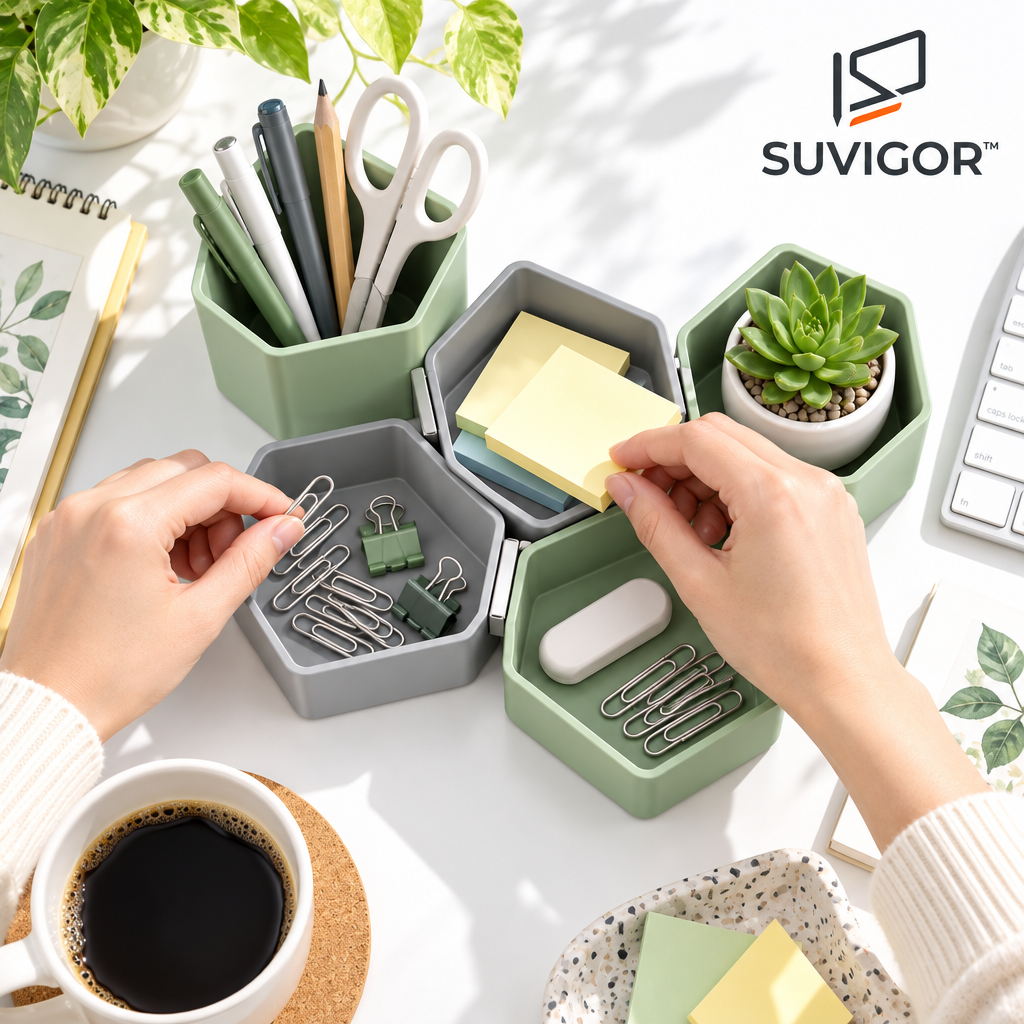 Suvigor™ Magnetic Modular Desk Organizer Set, Stackable Interlocking Desktop Storage Trays with Strong Magnets for Office Supplies & Stationery
