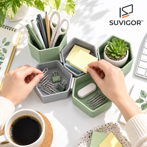 Suvigor™ Magnetic Modular Desk Organizer Set, Stackable Interlocking Desktop Storage Trays with Strong Magnets for Office Supplies & Stationery