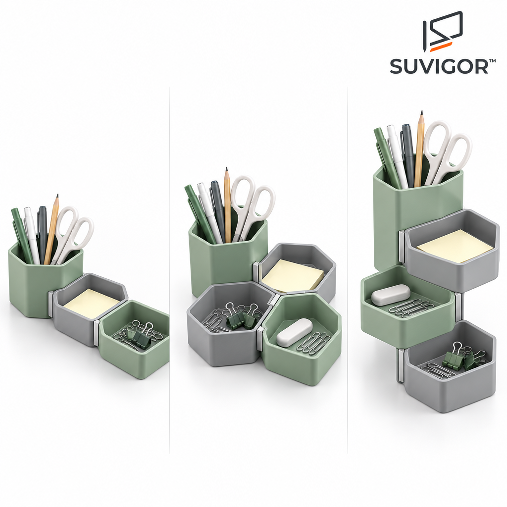 Suvigor™ Magnetic Modular Desk Organizer Set, Stackable Interlocking Desktop Storage Trays with Strong Magnets for Office Supplies & Stationery