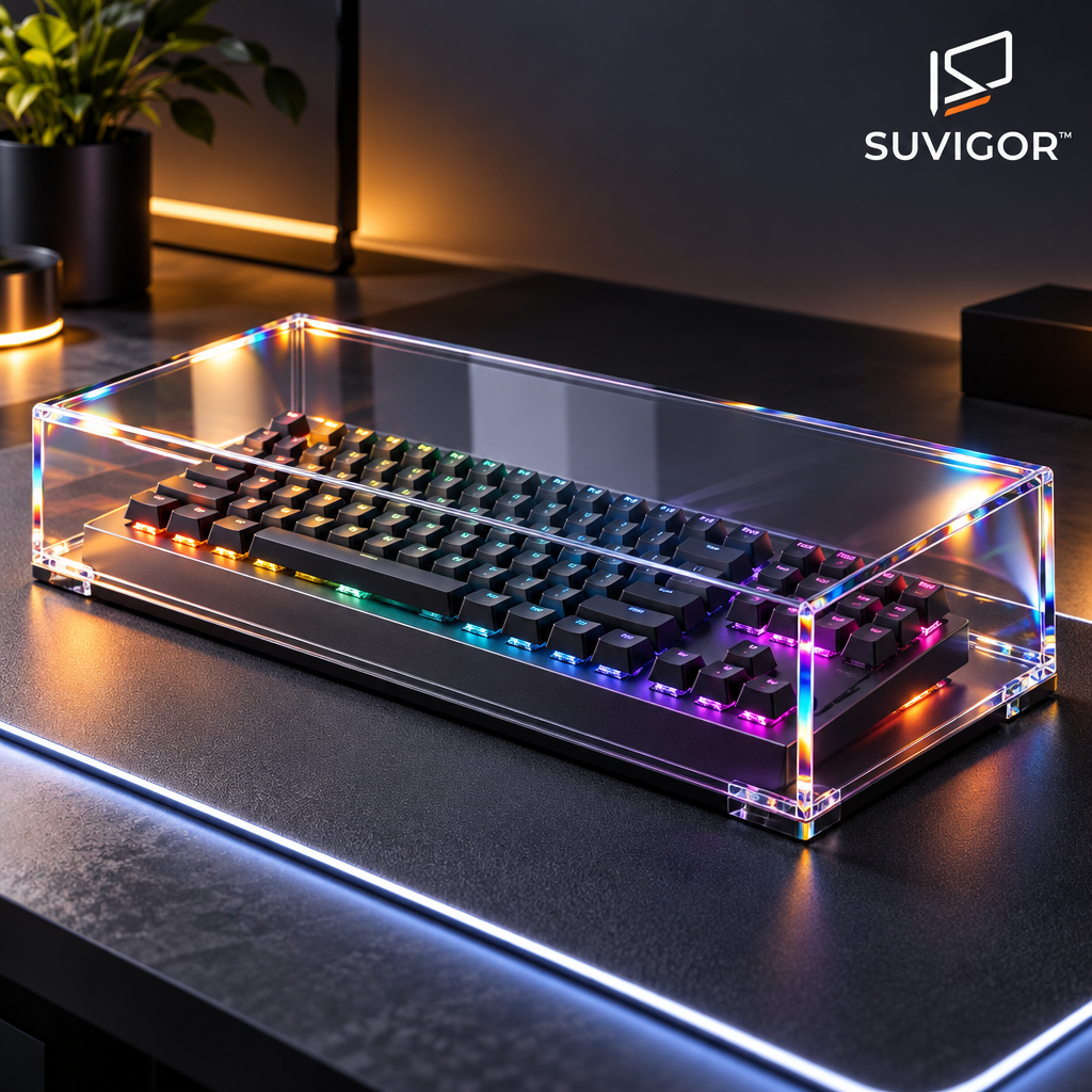 Suvigor™ Minimalist Transparent Acrylic Keyboard Display Case | Stackable Dustproof Storage Box