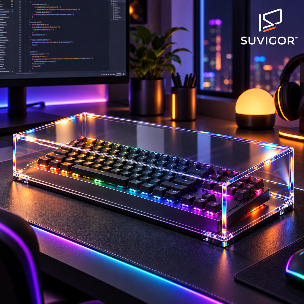 Suvigor™ Minimalist Transparent Acrylic Keyboard Display Case | Stackable Dustproof Storage Box