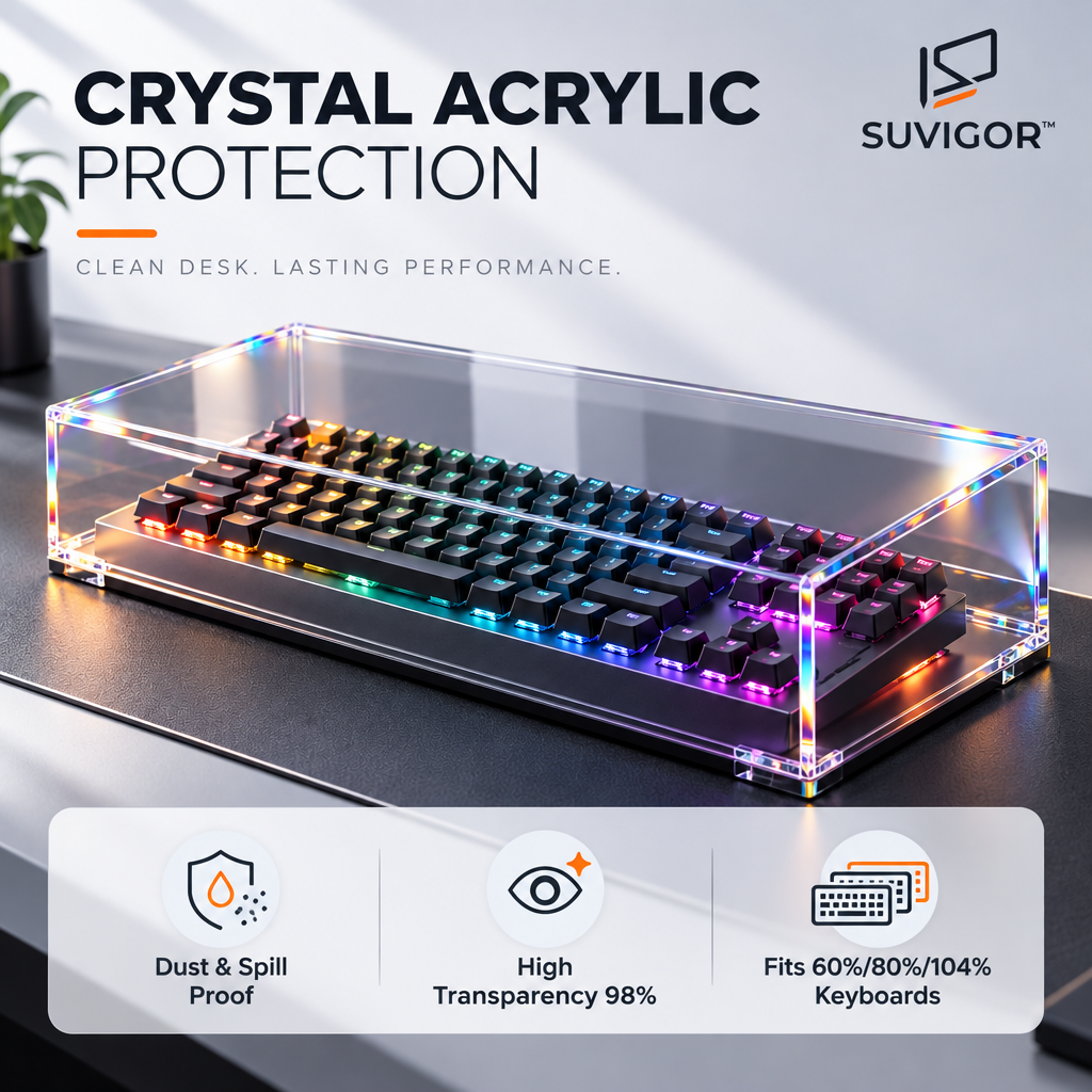 Suvigor™ Minimalist Transparent Acrylic Keyboard Display Case | Stackable Dustproof Storage Box