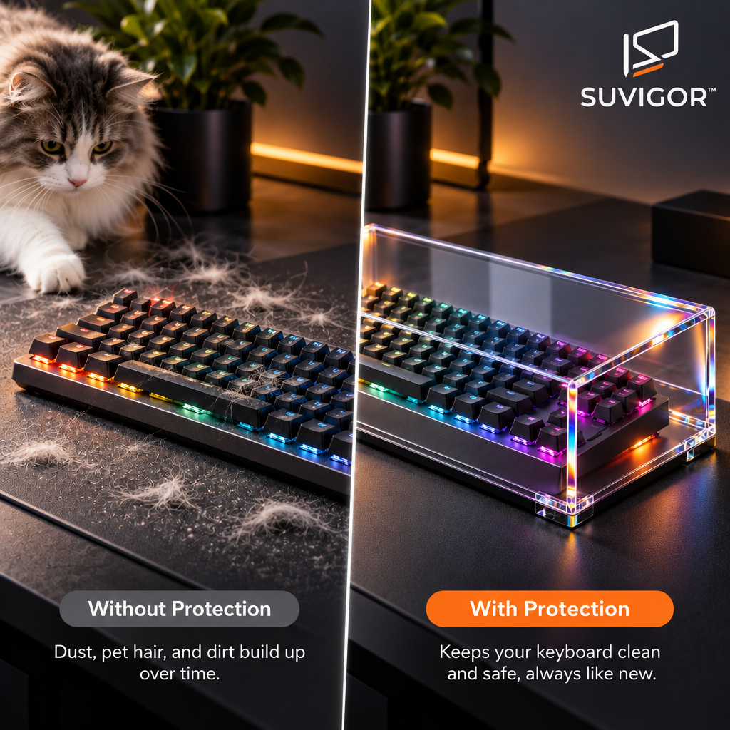 Suvigor™ Minimalist Transparent Acrylic Keyboard Display Case | Stackable Dustproof Storage Box