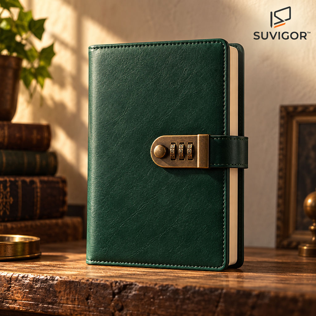Suvigor™ Minimalist Vintage Locking Journal, Retro Leather Diary with Metal Clasp Lock, Aesthetic Daily Planner & Notebook for Writing