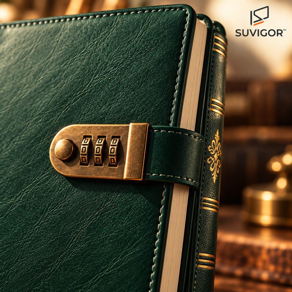 Suvigor™ Minimalist Vintage Locking Journal, Retro Leather Diary with Metal Clasp Lock, Aesthetic Daily Planner & Notebook for Writing