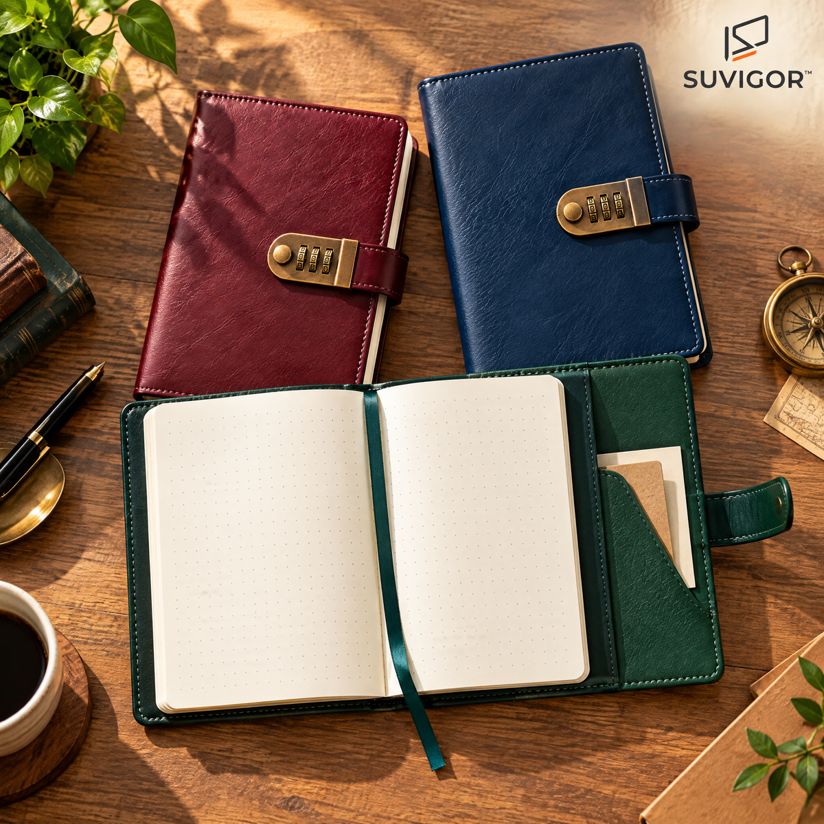 Suvigor™ Minimalist Vintage Locking Journal, Retro Leather Diary with Metal Clasp Lock, Aesthetic Daily Planner & Notebook for Writing